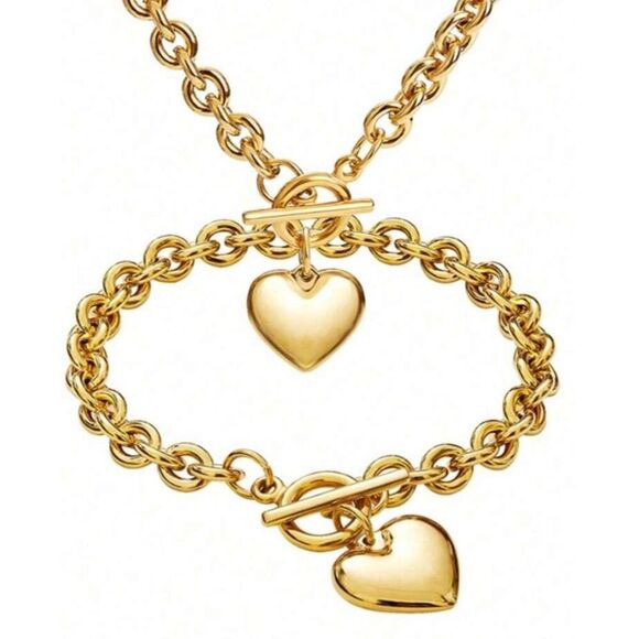 Gold Heart Bracelet Necklace Set - Picture 3 of 3